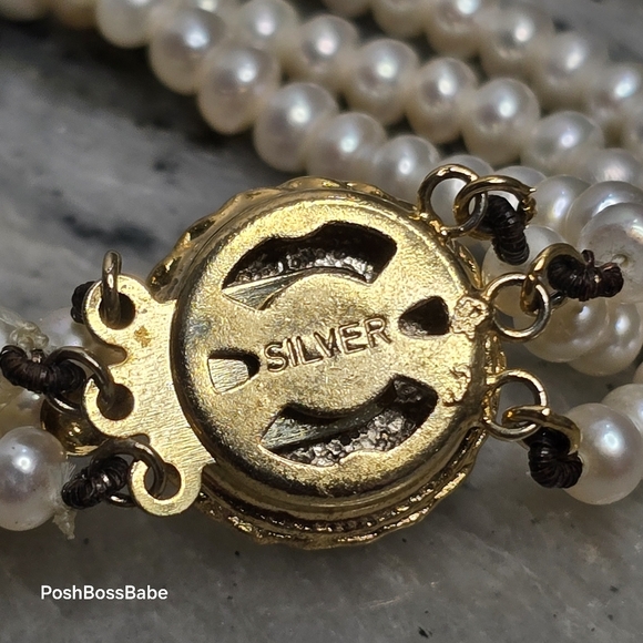 Triple Strand Freshwater Pearl Bracelet w/ Sterling Silver Gold Wash Clasp – 7.5 - Picture 4 of 12